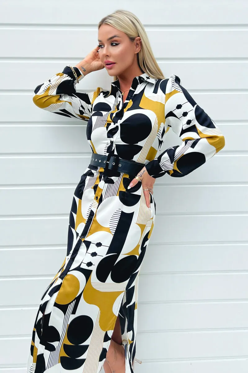 Multi Geometric Print Button Front Belted Shirt Midi Dress sold by AX Paris product image thumbnail 3