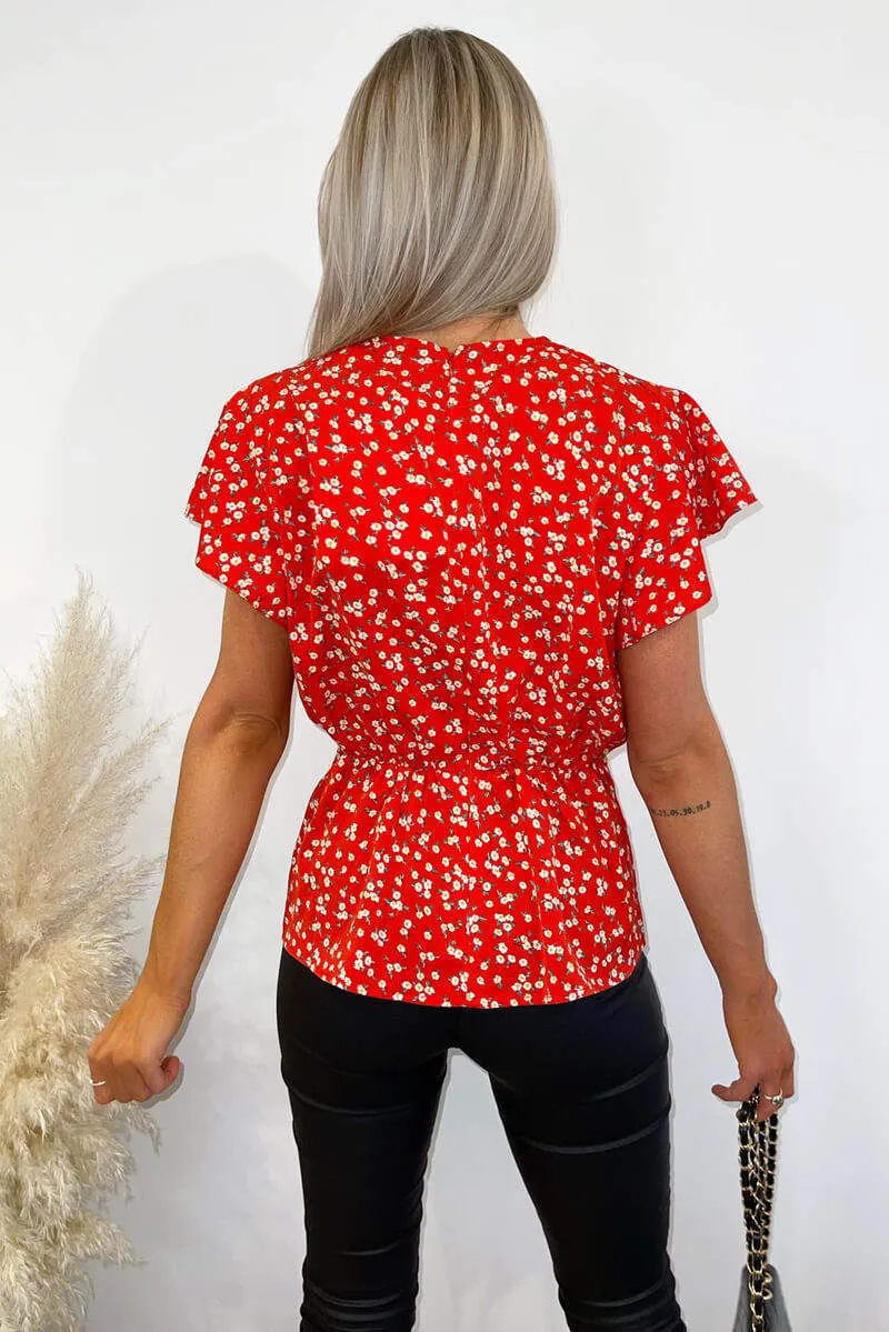 Red Floral Wrap Over Peplum Top sold by AX Paris product image thumbnail 5