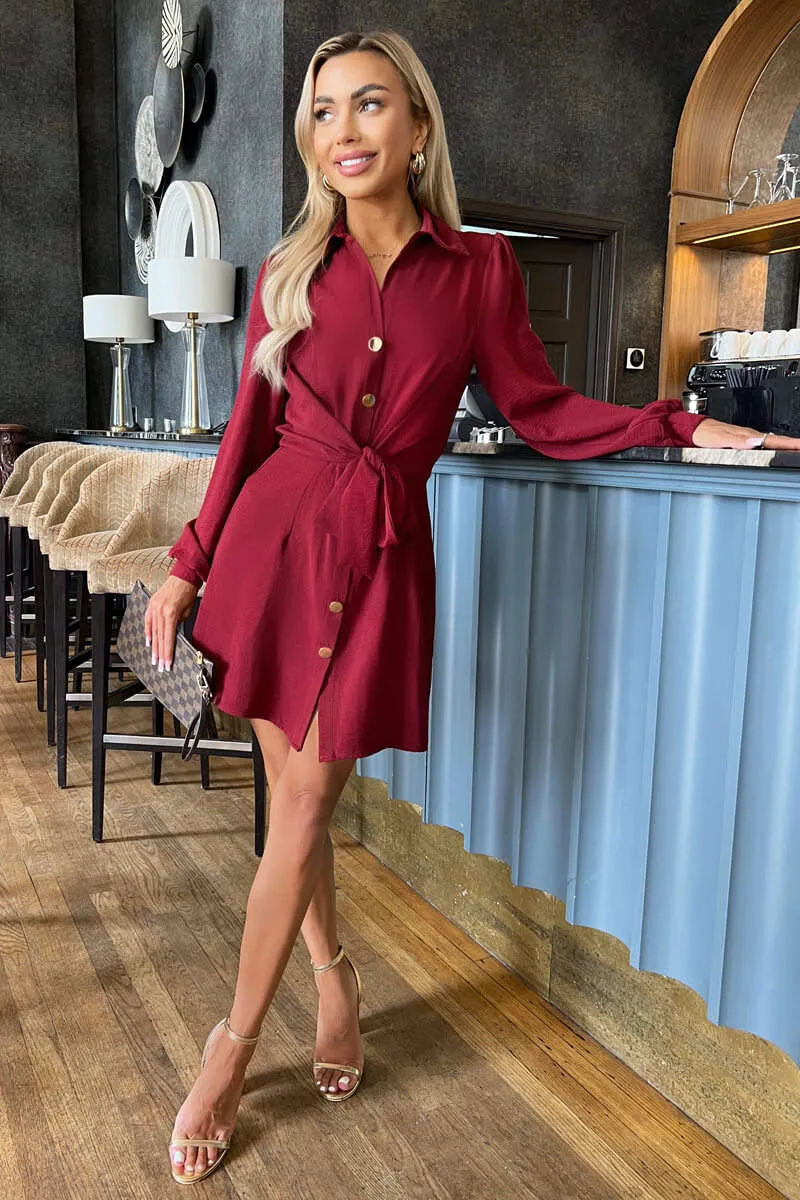 Wine Button Tie Front Mini Shirt Dress sold by AX Paris product image thumbnail 3