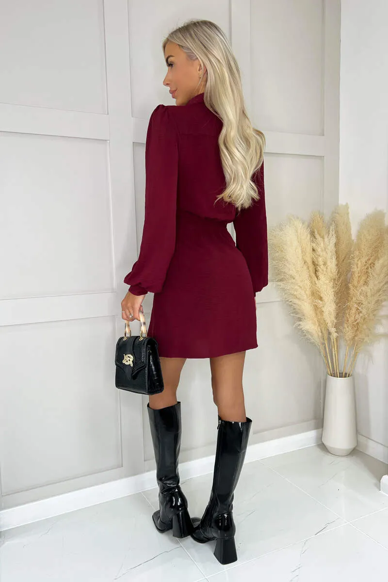 Wine Button Tie Front Mini Shirt Dress sold by AX Paris product image thumbnail 5