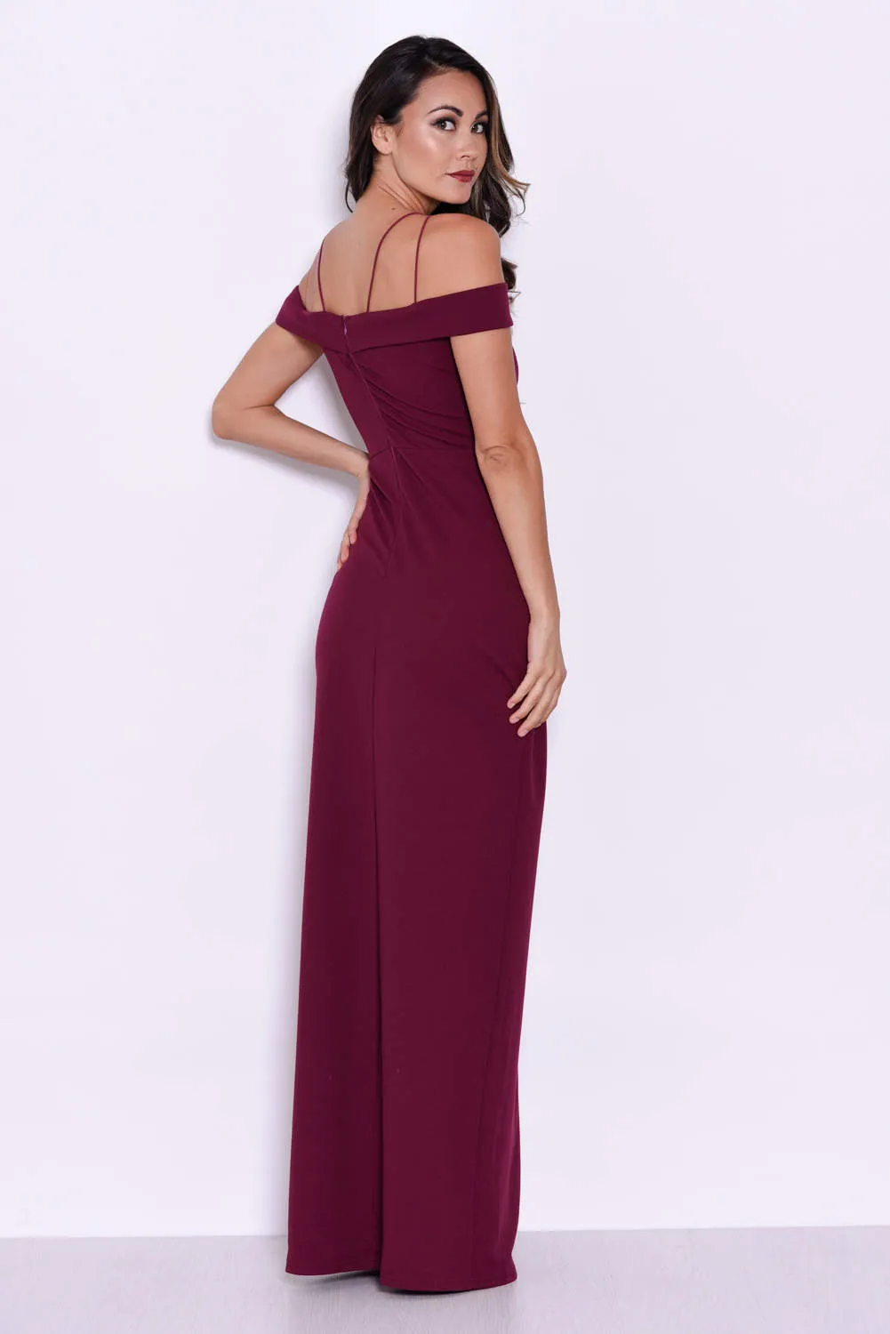 Plum Strappy Off The Shoulder Side Split Maxi Dress sold by AX Paris product image thumbnail 3