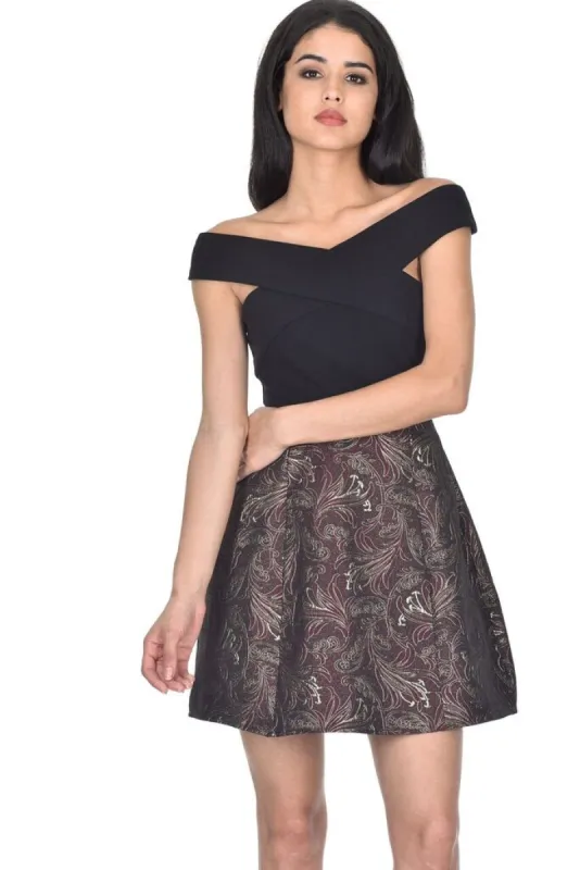 Black and Wine 2in1 Skater Dress With Floral Print sold by AX Paris