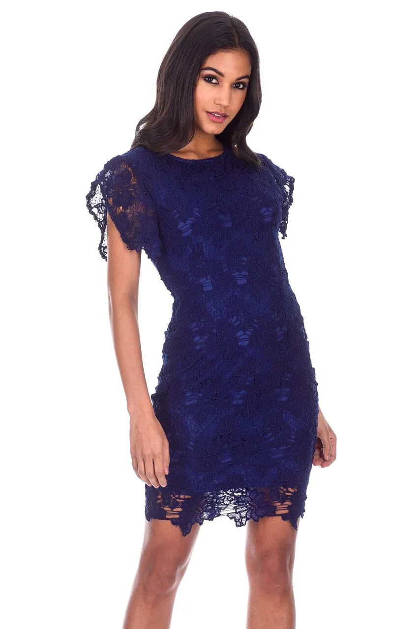 Navy Crochet Detail Midi Dress sold by AX Paris