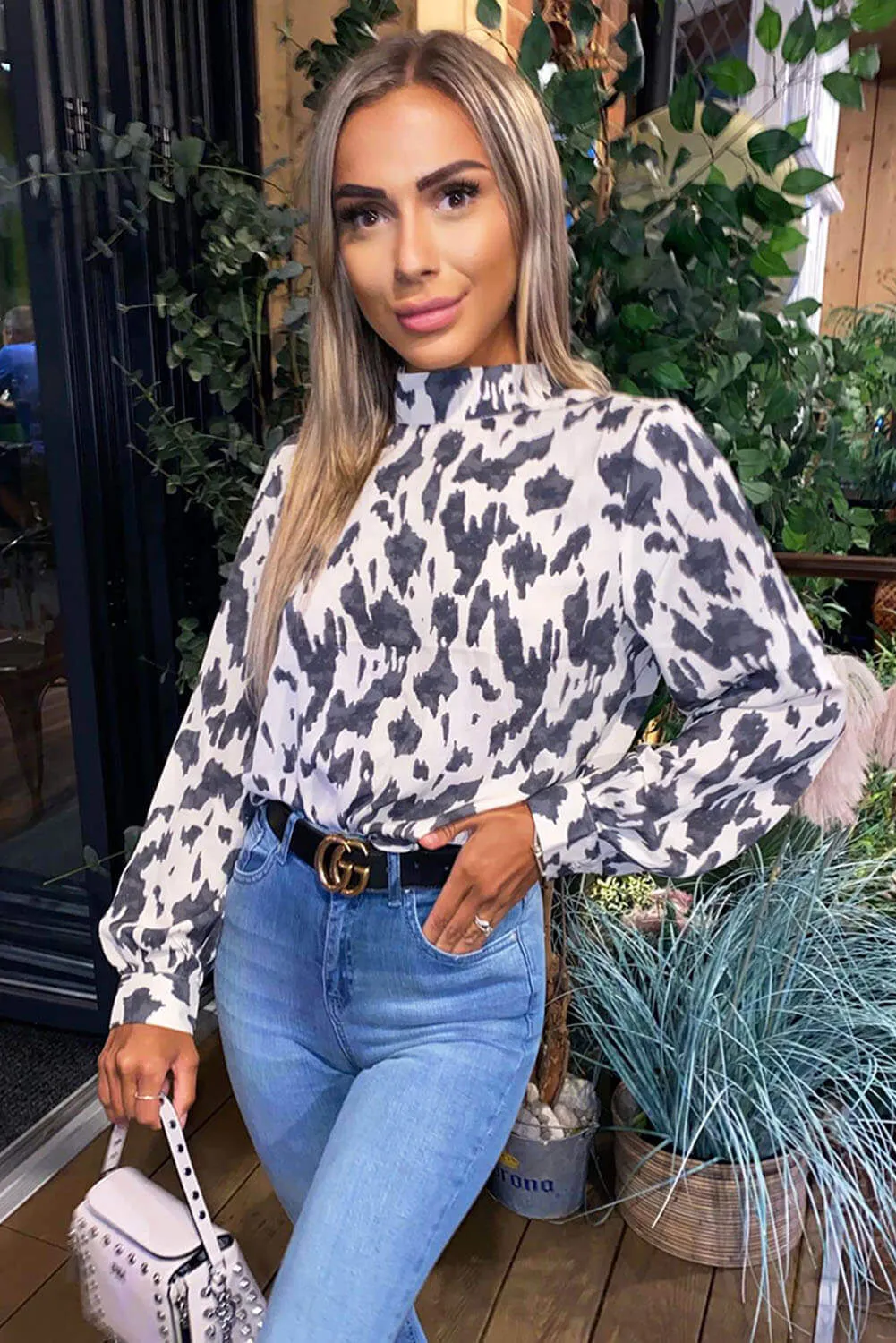 Cream Printed High Neck Top sold by AX Paris