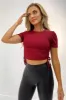 Wine Ribbed Ruched Side Crop Top sold by AX Paris
