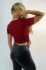 Wine Ribbed Ruched Side Crop Top sold by AX Paris
