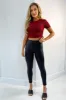 Wine Ribbed Ruched Side Crop Top sold by AX Paris