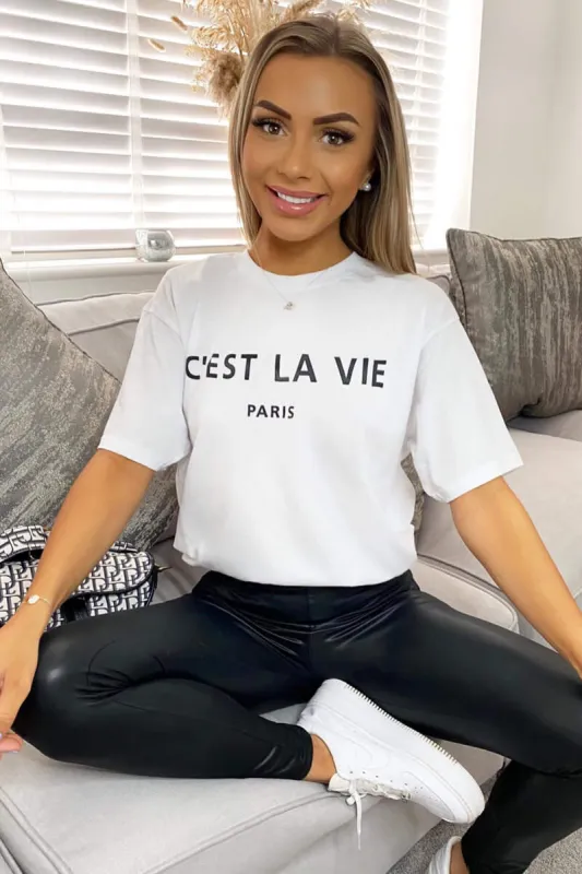 White Cest La Vie Oversized Tee sold by AX Paris