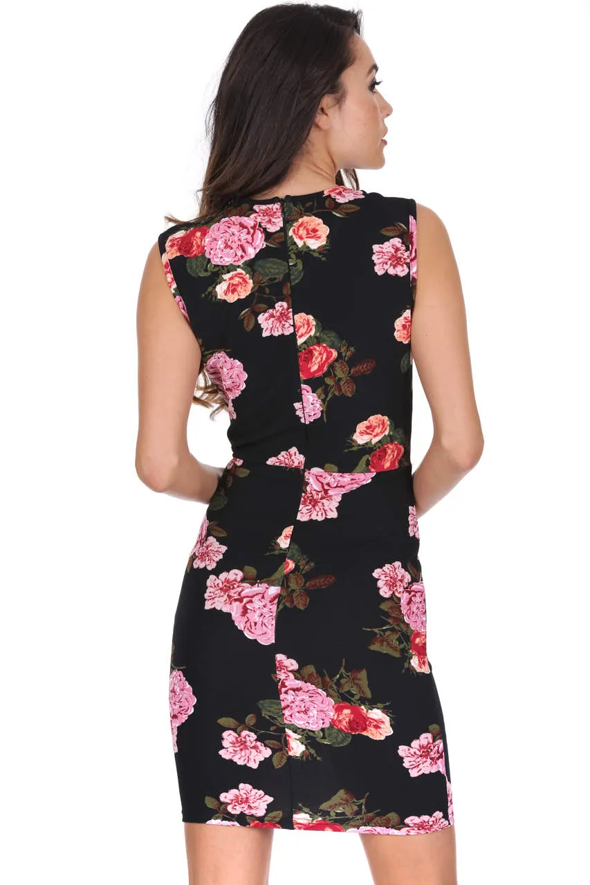 Black V Neck Floral Mini Dress sold by AX Paris product image thumbnail 3