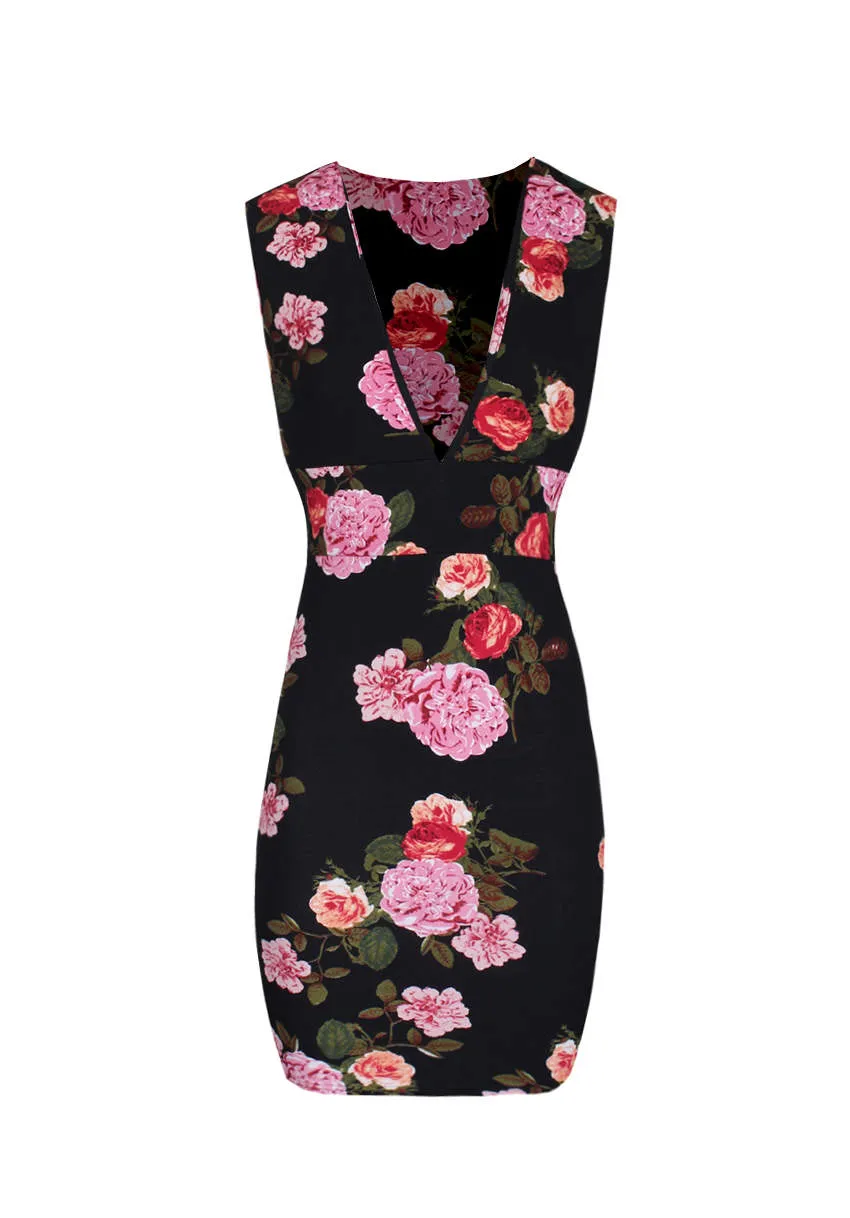 Black V Neck Floral Mini Dress sold by AX Paris product image thumbnail 4