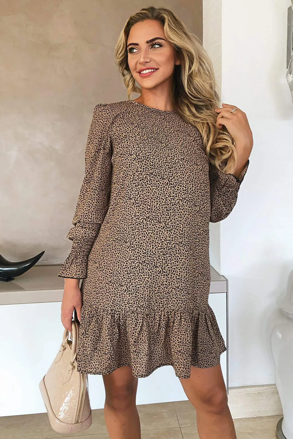 Camel Printed Frill Hem Shift Dress sold by AX Paris product image thumbnail 2