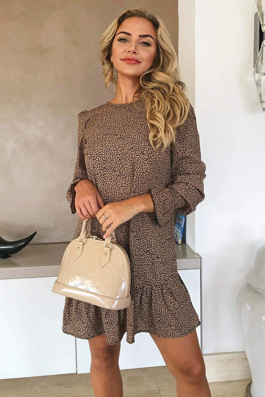 Camel Printed Frill Hem Shift Dress sold by AX Paris product image thumbnail 4