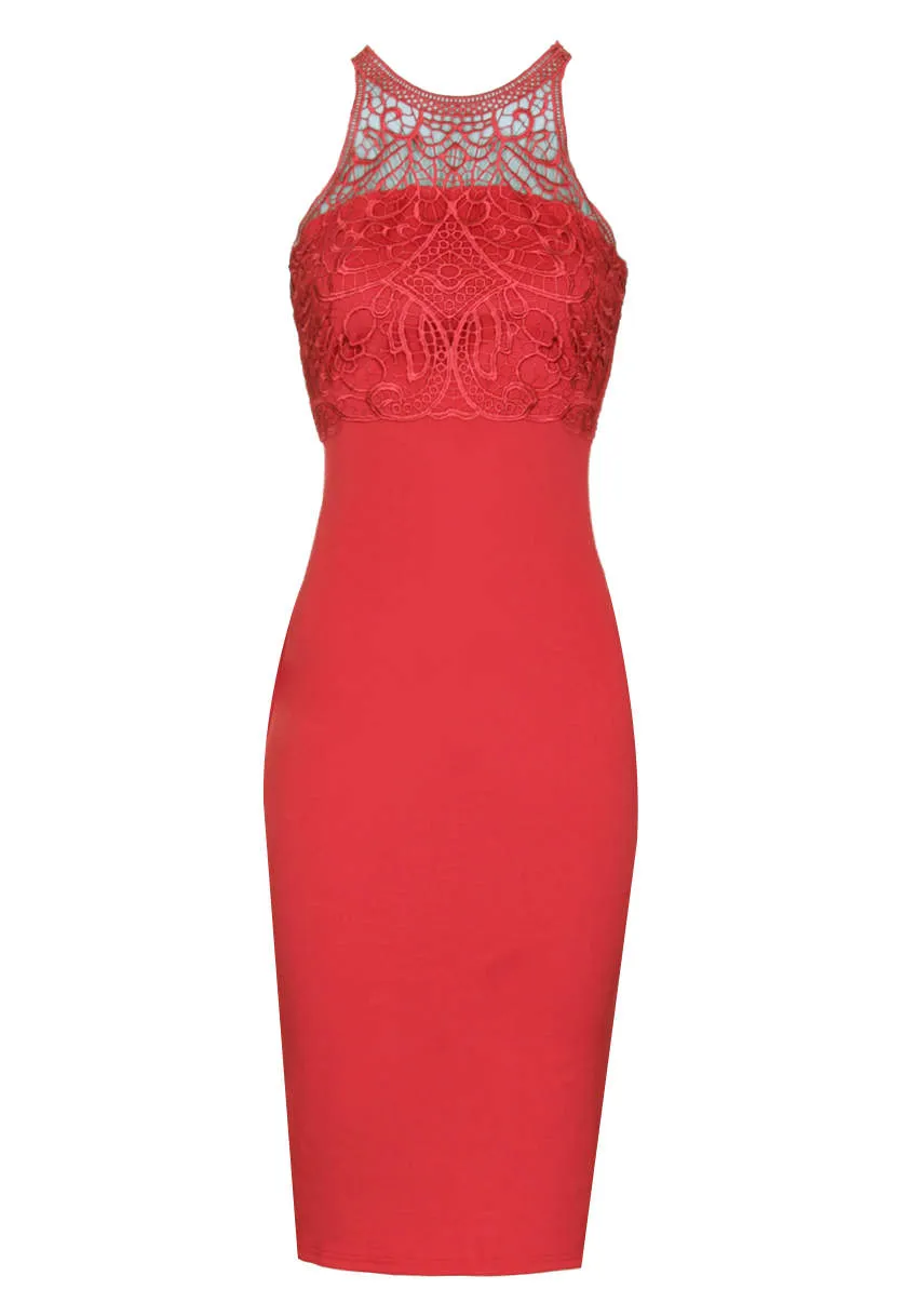 Red Crochet High Neck Midi Dress sold by AX Paris product image thumbnail 4