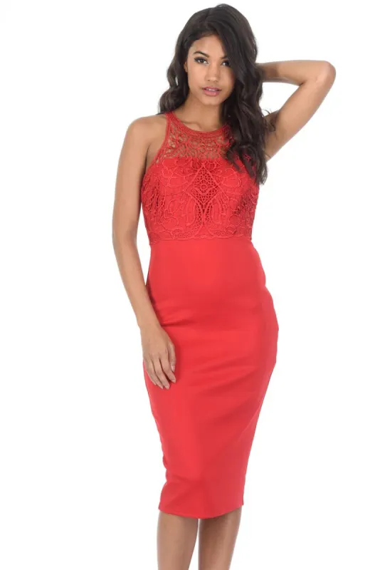 Red Crochet High Neck Midi Dress sold by AX Paris