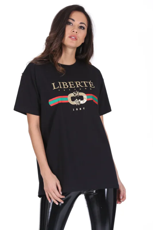 Black Liberte Printed T-Shirt sold by AX Paris