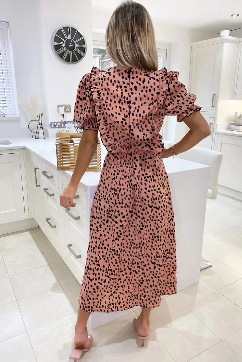 Peach Printed Ruffle Split Leg Midi Dress sold by AX Paris product image thumbnail 4