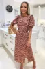 Peach Printed Ruffle Split Leg Midi Dress sold by AX Paris