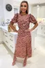 Peach Printed Ruffle Split Leg Midi Dress sold by AX Paris