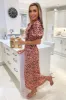 Peach Printed Ruffle Split Leg Midi Dress sold by AX Paris