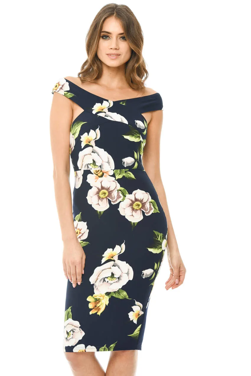 Printed Off Shoulder Cross Midi Dress sold by AX Paris