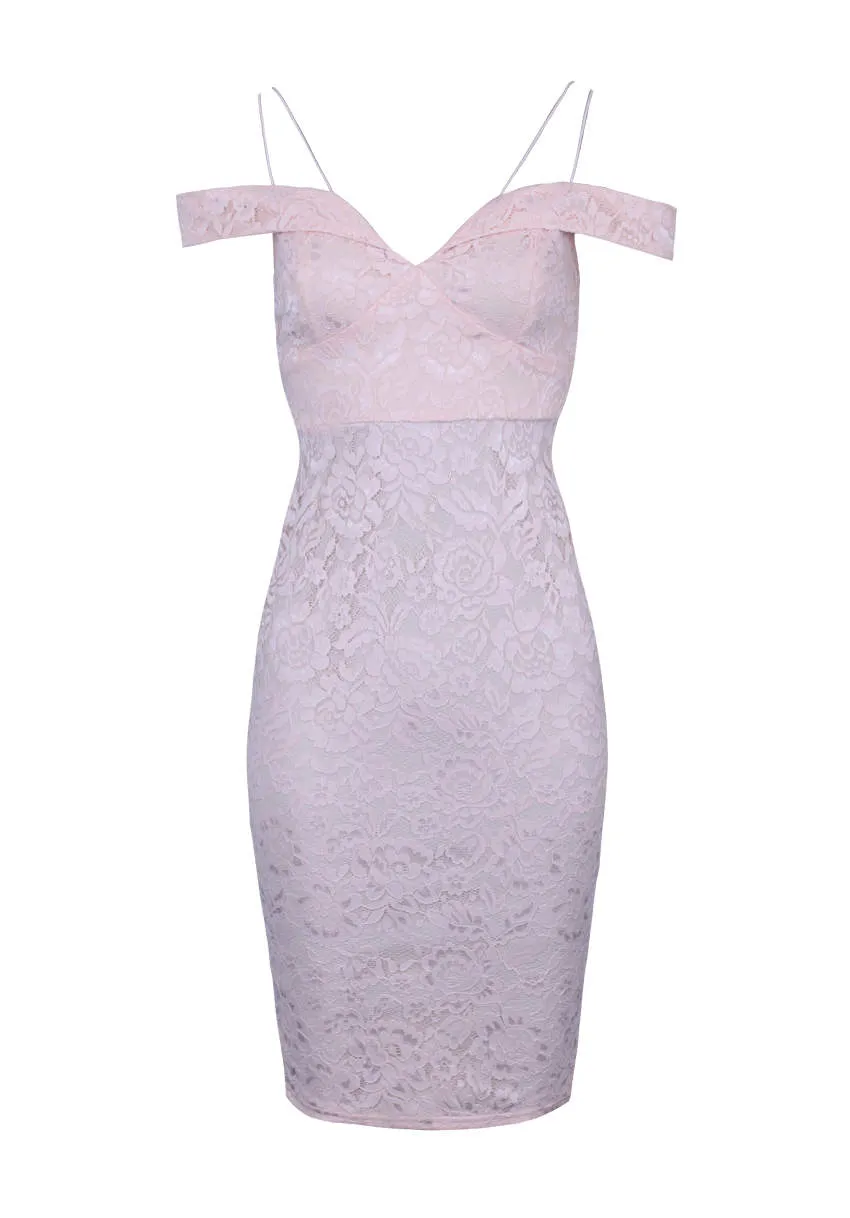 Nude Off The Shoulder Strappy Lace Midi Dress sold by AX Paris product image thumbnail 5