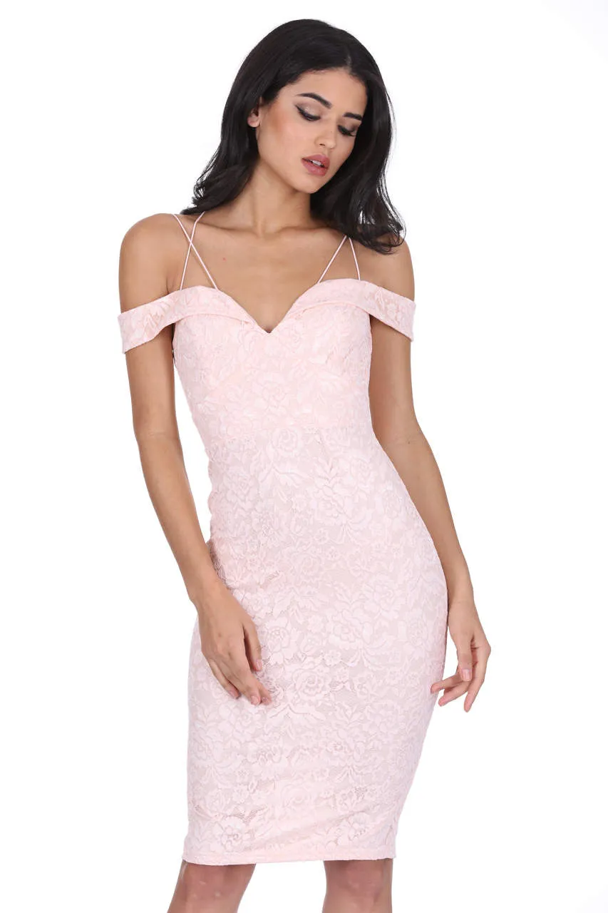 Nude Off The Shoulder Strappy Lace Midi Dress sold by AX Paris product image thumbnail 2