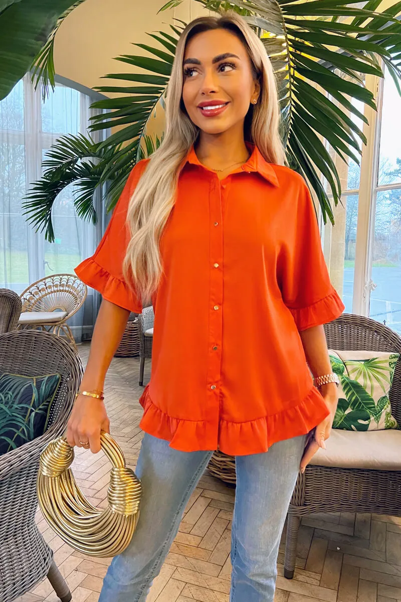 Orange Frill Detail Gold Button Front Shirt sold by AX Paris