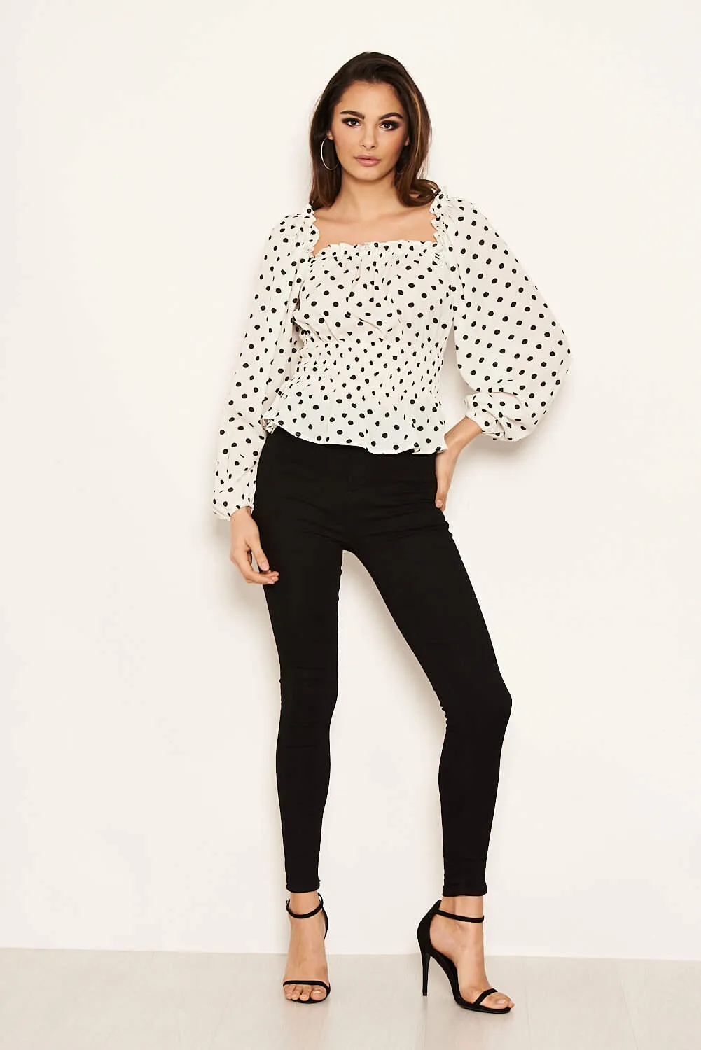 Cream Polka Dot Long Sleeve Top sold by AX Paris product image thumbnail 3