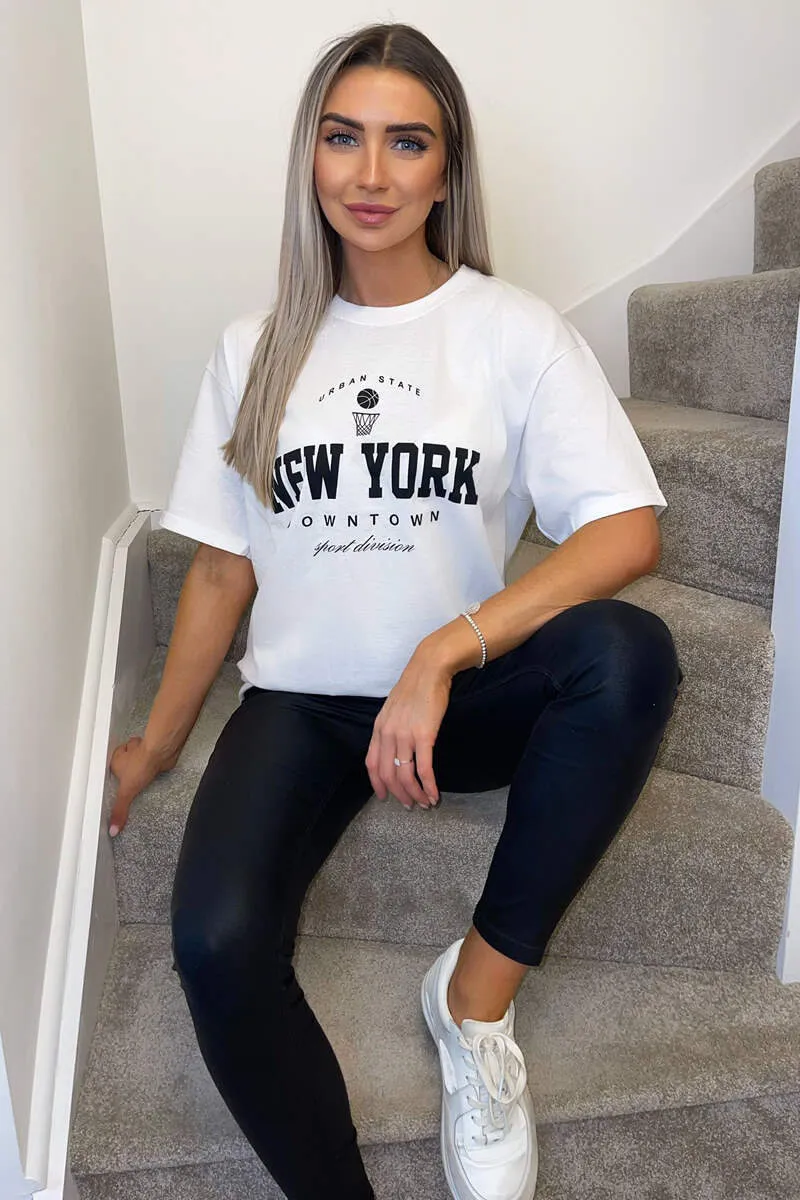 White New York Slogan Oversized T-Shirt sold by AX Paris