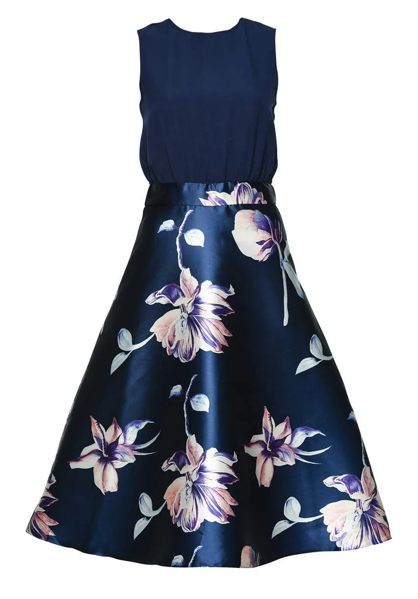 Navy Floral 2 in 1 Midi Skater Dress sold by AX Paris product image thumbnail 4