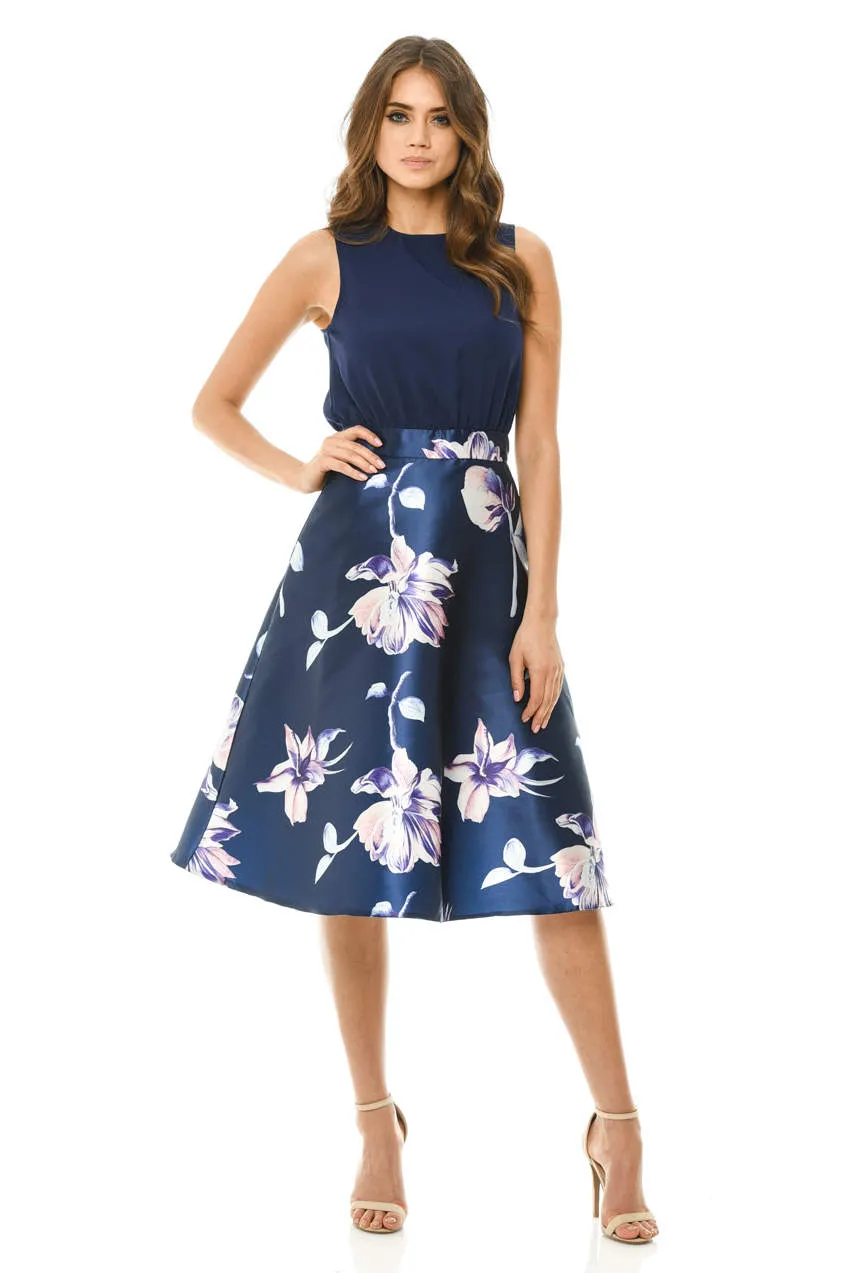Navy Floral 2 in 1 Midi Skater Dress sold by AX Paris product image thumbnail 2