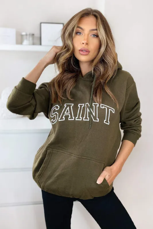 Khaki Saint Oversized Hoodie sold by AX Paris