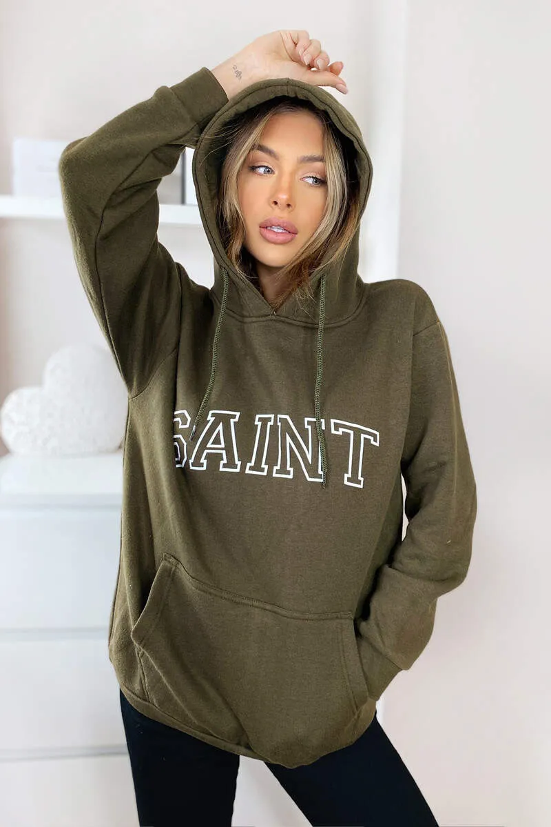 Khaki Saint Oversized Hoodie sold by AX Paris product image thumbnail 4