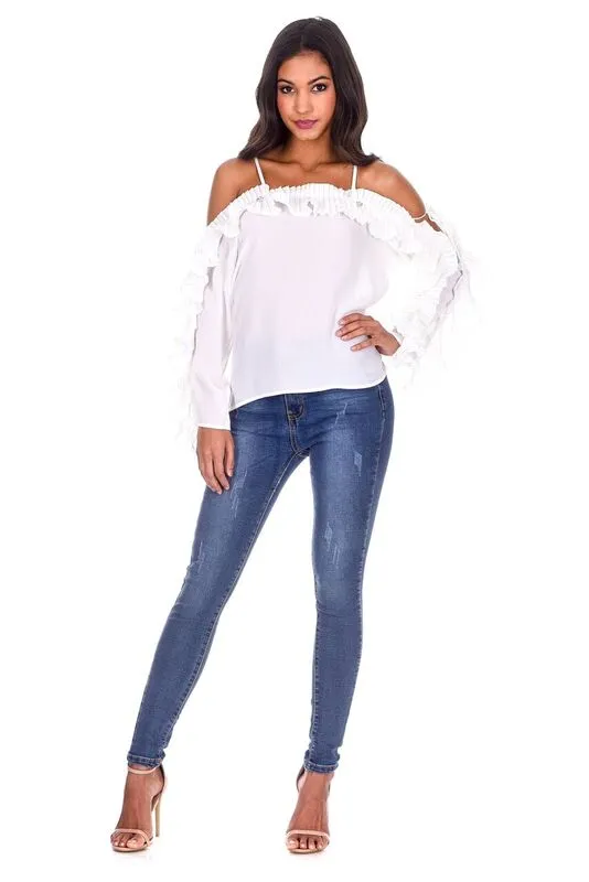 White Frill Detail Off The Shoulder Top sold by AX Paris product image thumbnail 2
