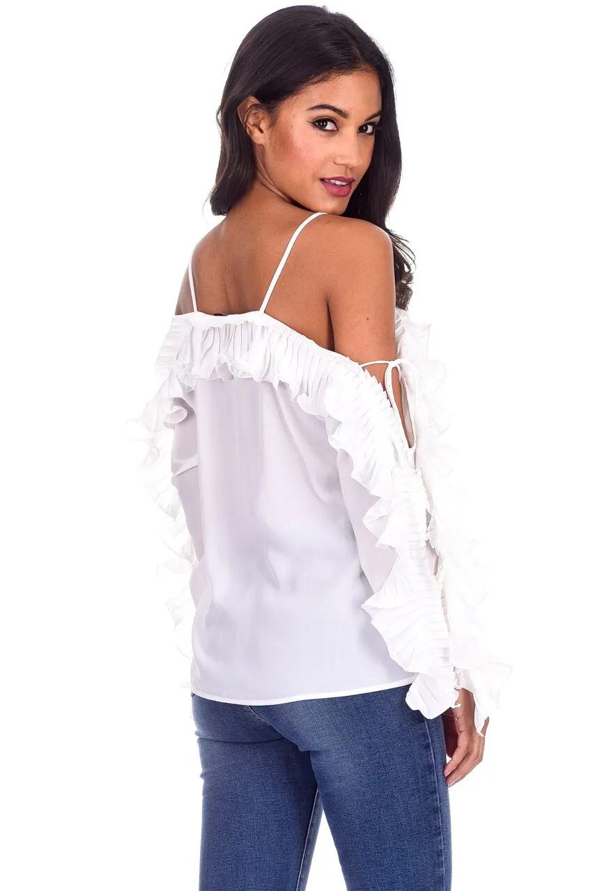 White Frill Detail Off The Shoulder Top sold by AX Paris product image thumbnail 3