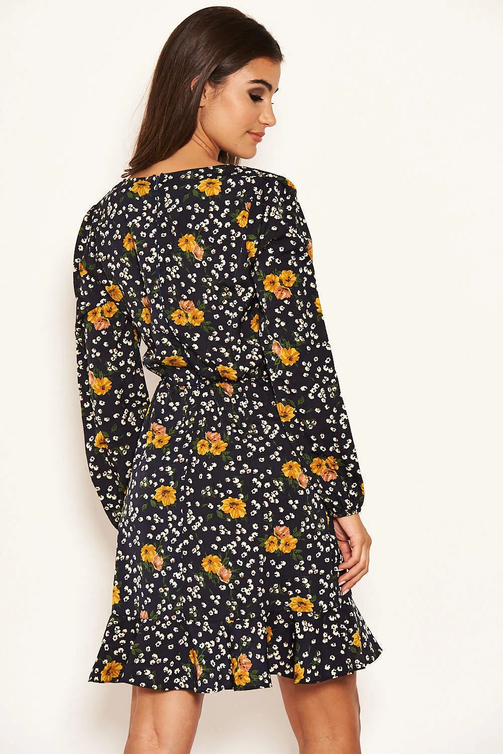 Navy Mixed Floral Wrap Dress sold by AX Paris product image thumbnail 3