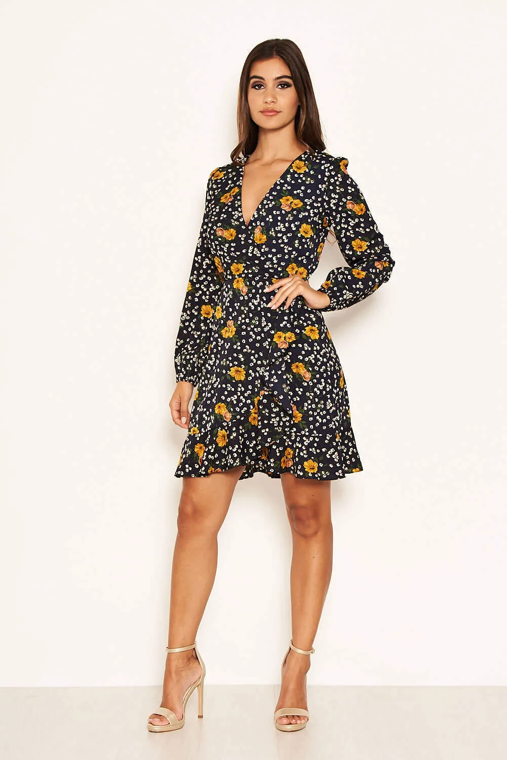 Navy Mixed Floral Wrap Dress sold by AX Paris product image thumbnail 2