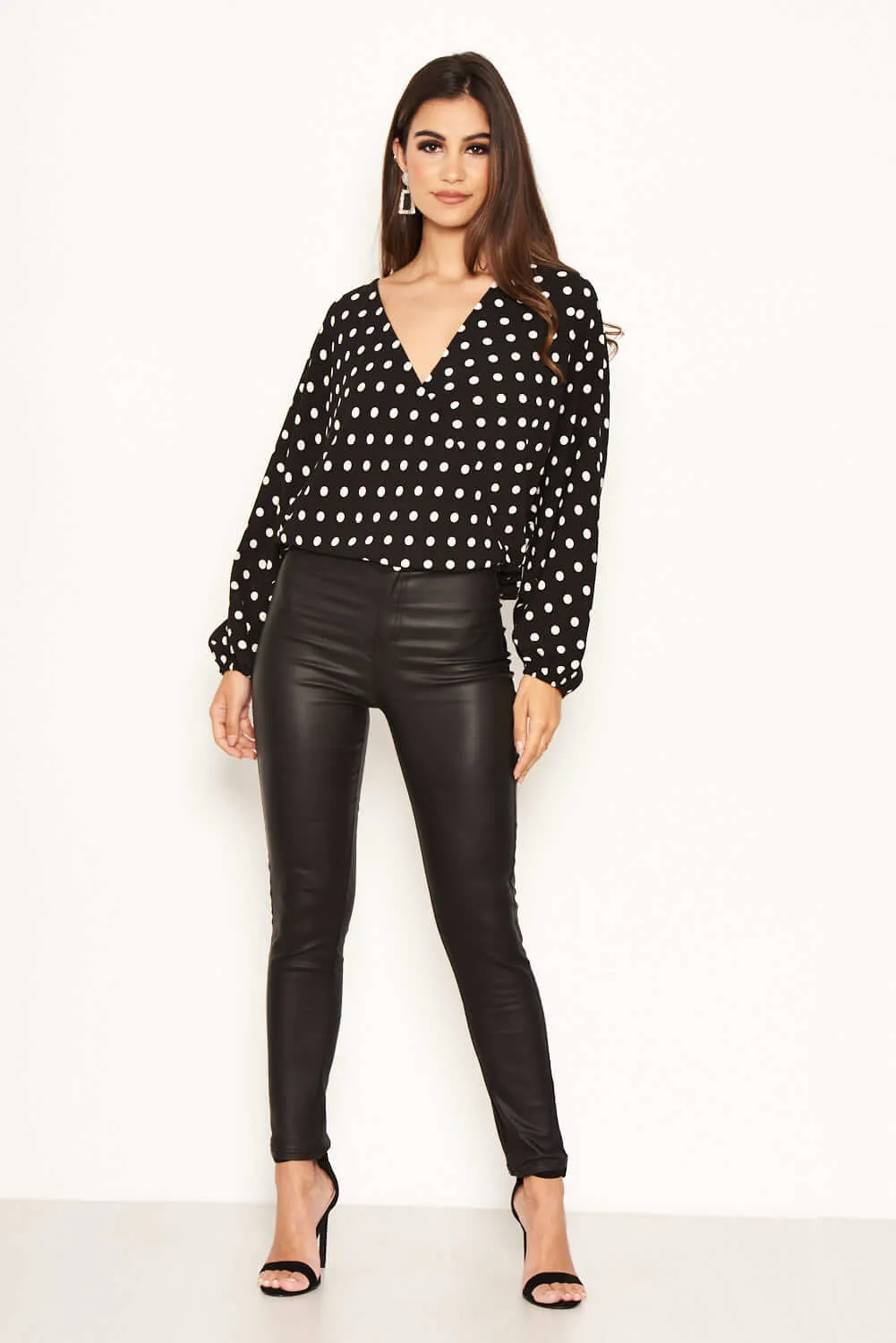 Black Polka Dot Wrap Top sold by AX Paris product image thumbnail 3