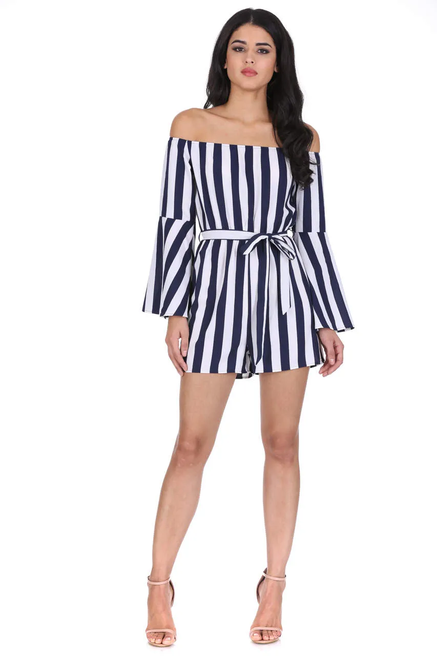 Navy Striped Off The Shoulder Playsuit sold by AX Paris product image thumbnail 2