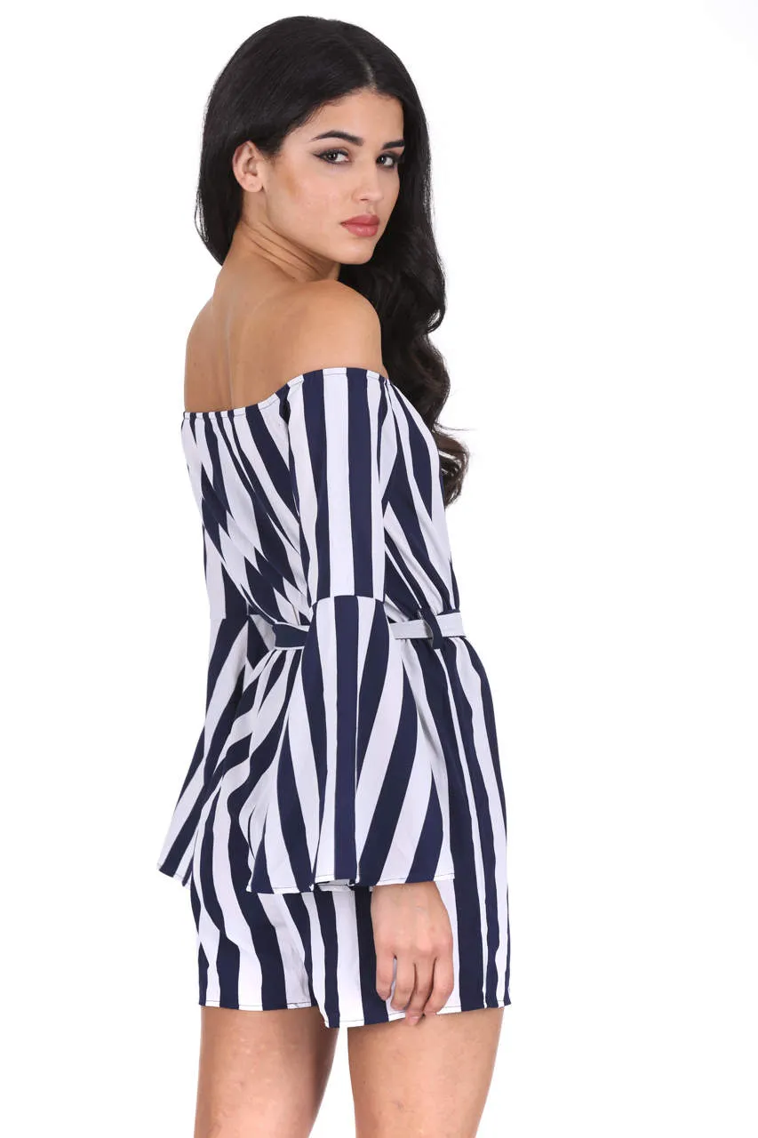 Navy Striped Off The Shoulder Playsuit sold by AX Paris product image thumbnail 3