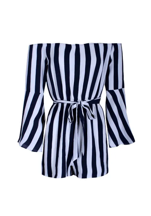 Navy Striped Off The Shoulder Playsuit sold by AX Paris product image thumbnail 4