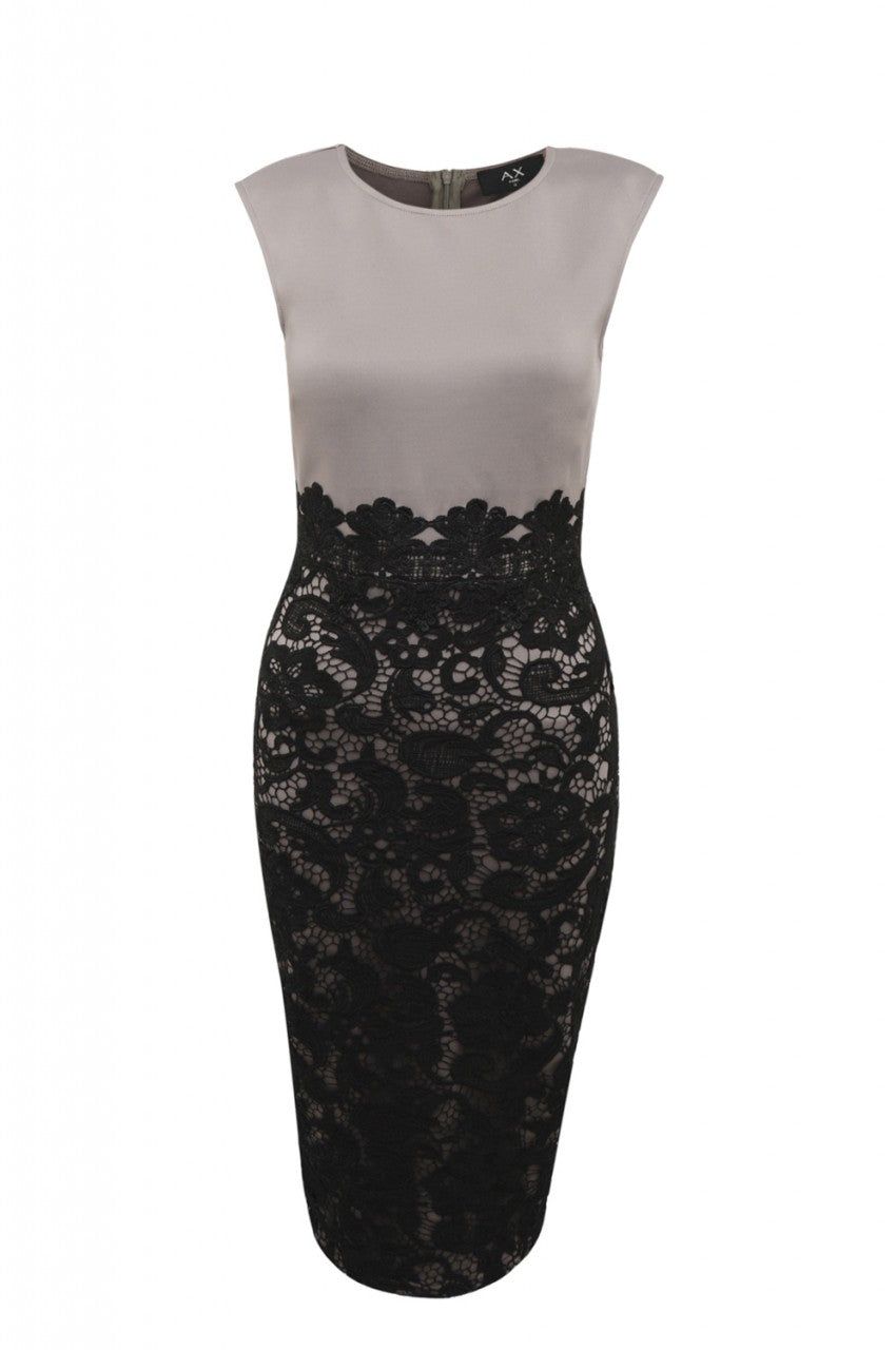 Grey And Black Lace Midi Bodycon Dress sold by AX Paris product image thumbnail 5