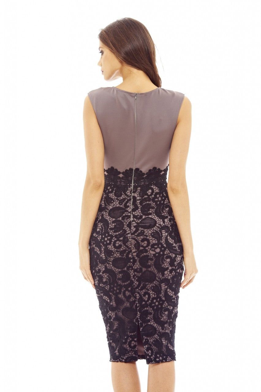 Grey And Black Lace Midi Bodycon Dress sold by AX Paris product image thumbnail 4