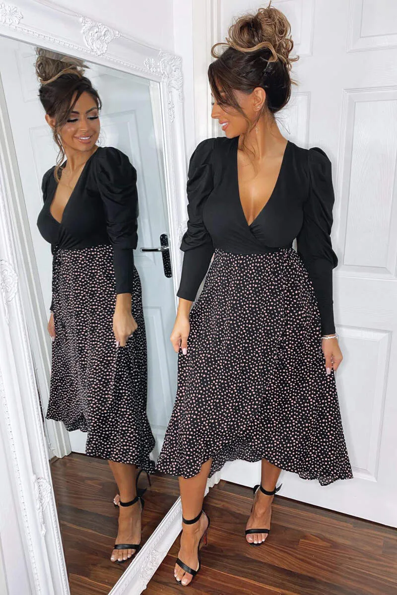 Black 2 in 1 Pink Polka Dot Wrap Dress sold by AX Paris product image thumbnail 3