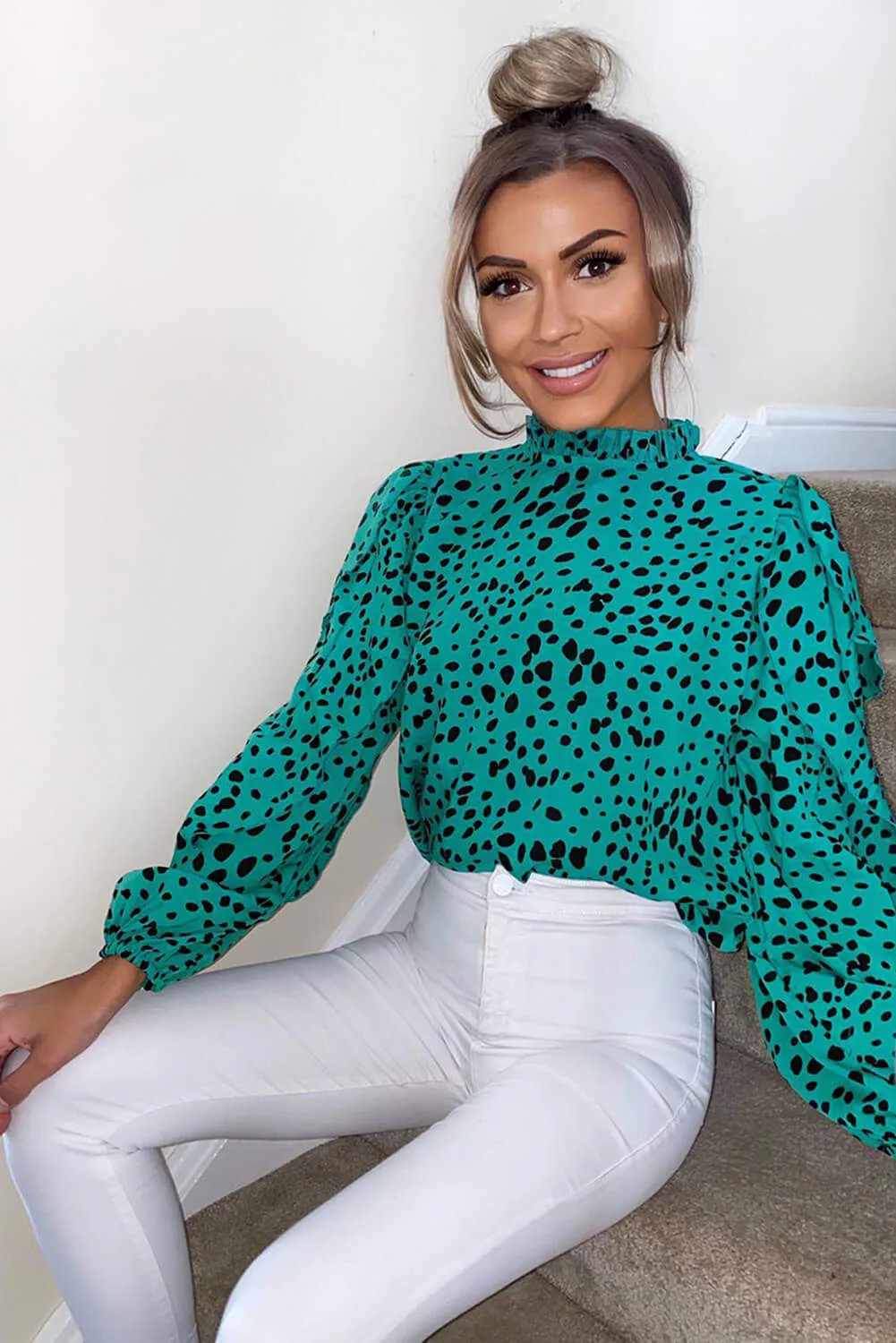 Green Spotty Frill Sleeve Top sold by AX Paris product image thumbnail 3