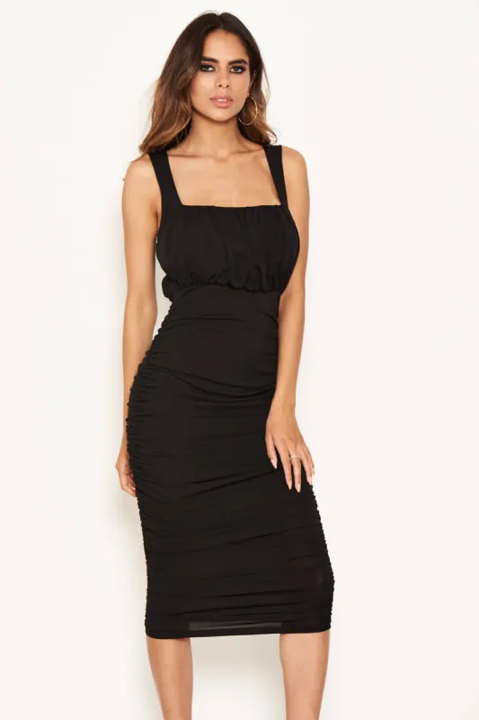 Black Square Neck Ruched Dress sold by AX Paris