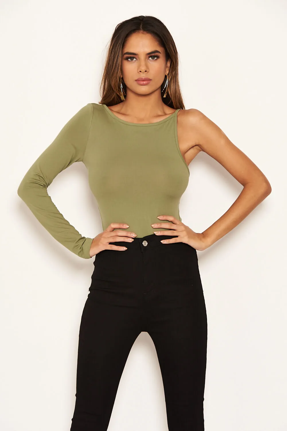Khaki One Sleeve Bodysuit sold by AX Paris product image thumbnail 3