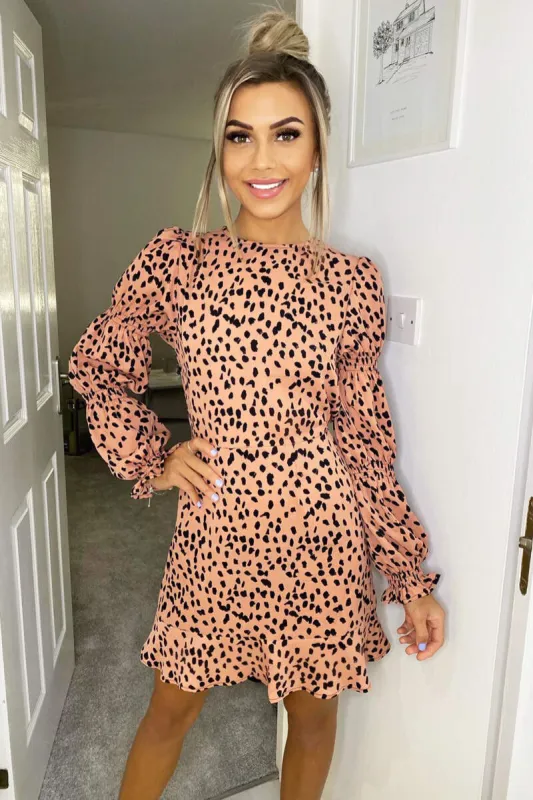 Peach Elasticated Sleeve Skater Dress sold by AX Paris