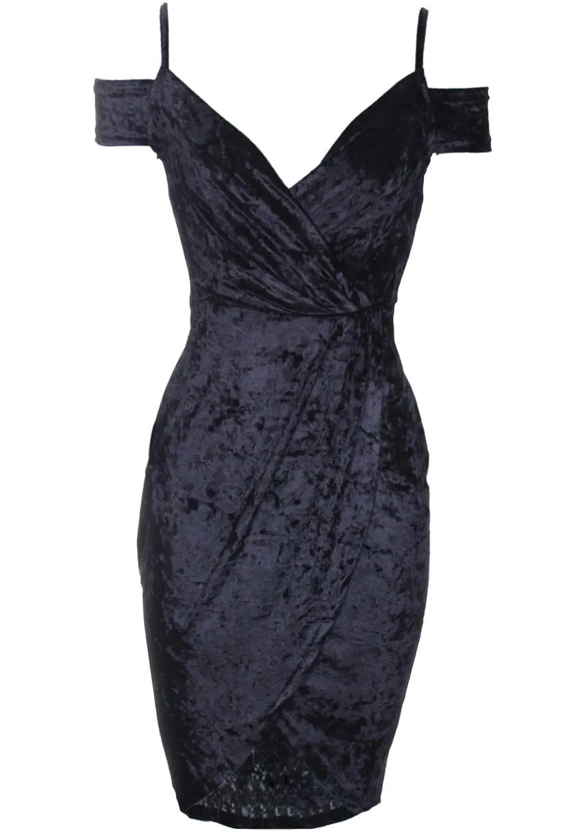 Black Crushed Velvet Wrap Dress sold by AX Paris product image thumbnail 4