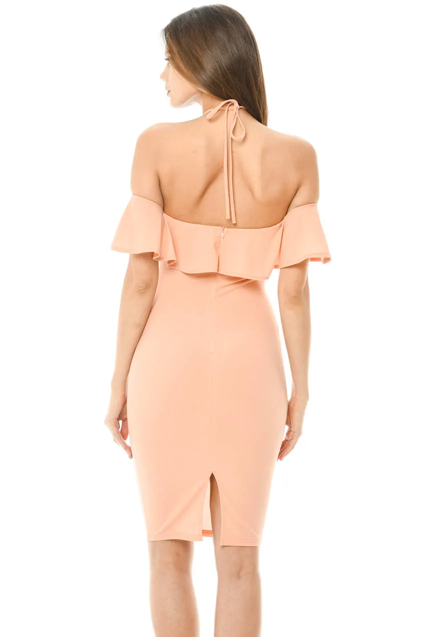 Blush Tie Neck Frill Midi Dress sold by AX Paris product image thumbnail 4